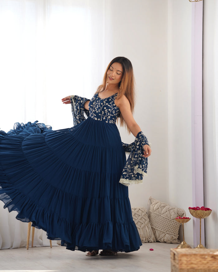 Rama Color Georgette Three Layer Ruffle Style Anarkali Suit