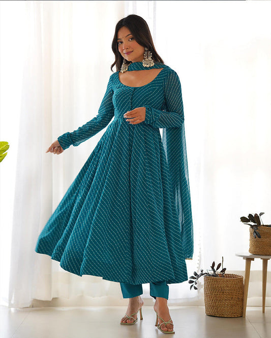 RAMA COLOR LAHERIYA PRINT GEORGETTE THREE PIECE ANARKALI SUIT