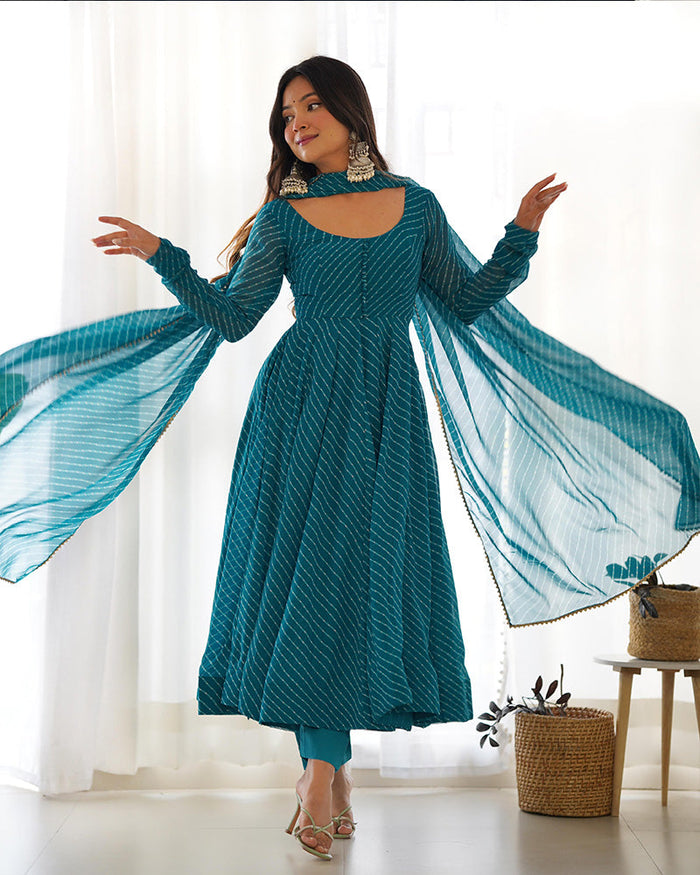 RAMA COLOR LAHERIYA PRINT GEORGETTE THREE PIECE ANARKALI SUIT