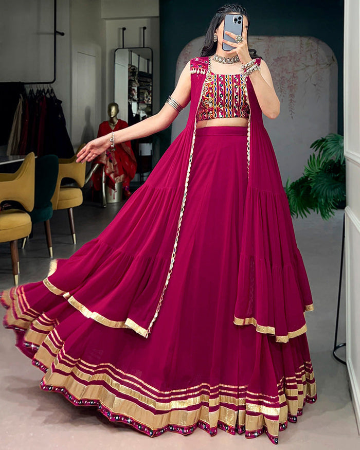 Rani Pink Color Pure Marbel Navratri Lehenga Choli