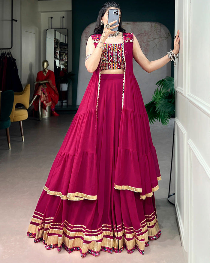 Rani Pink Color Pure Marbel Navratri Lehenga Choli