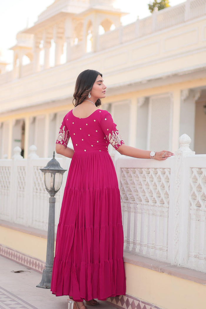 Ravishing Embroidery Zari Sequence Work Pink Gown