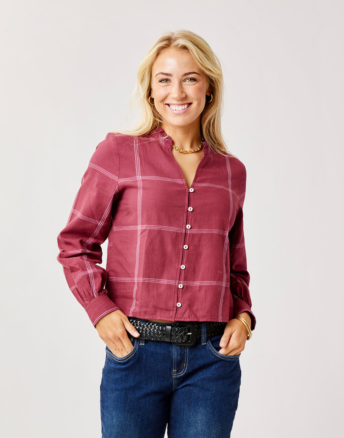 Reagan Twill Long Sleeve: Brick Windowpane