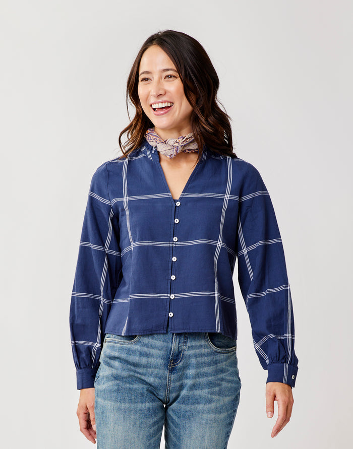Reagan Twill Long Sleeve: Navy Windowpane - FINAL SALE