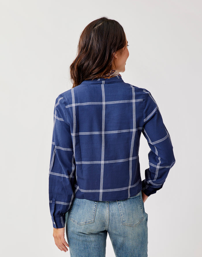 Reagan Twill Long Sleeve: Navy Windowpane - FINAL SALE