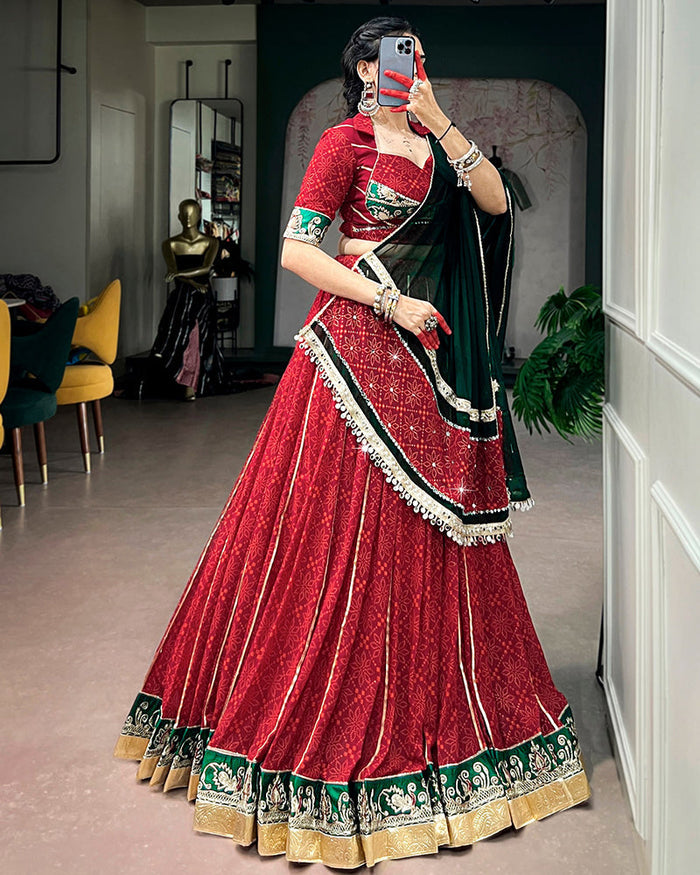 RED COLOR GEORGETTE BANDHANI PRINT NAVRATRI CHANIYA CHOLI