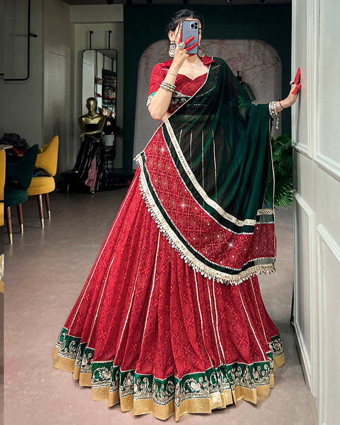 RED COLOR GEORGETTE BANDHANI PRINT NAVRATRI CHANIYA CHOLI