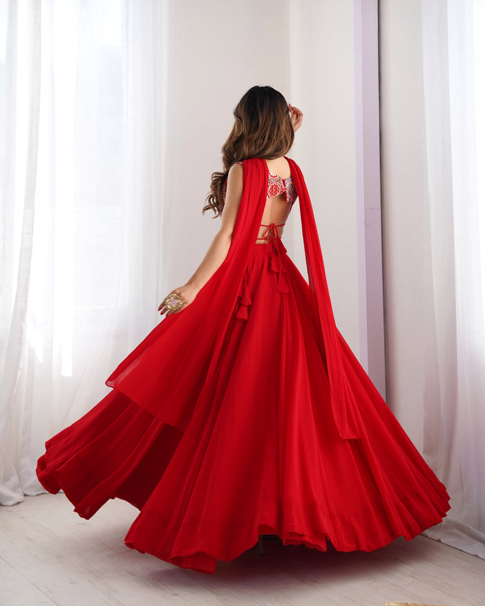 Red Color Pure Soft Georgette Lehenga Choli