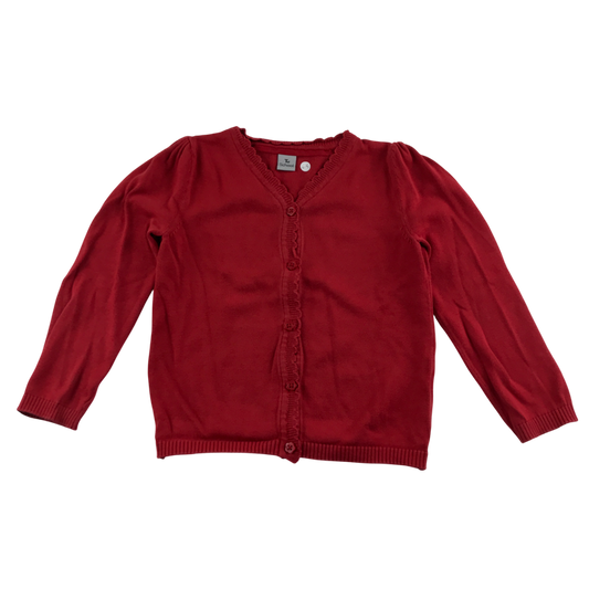Red girls scallop neck school cardigan