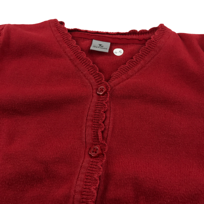 Red girls scallop neck school cardigan