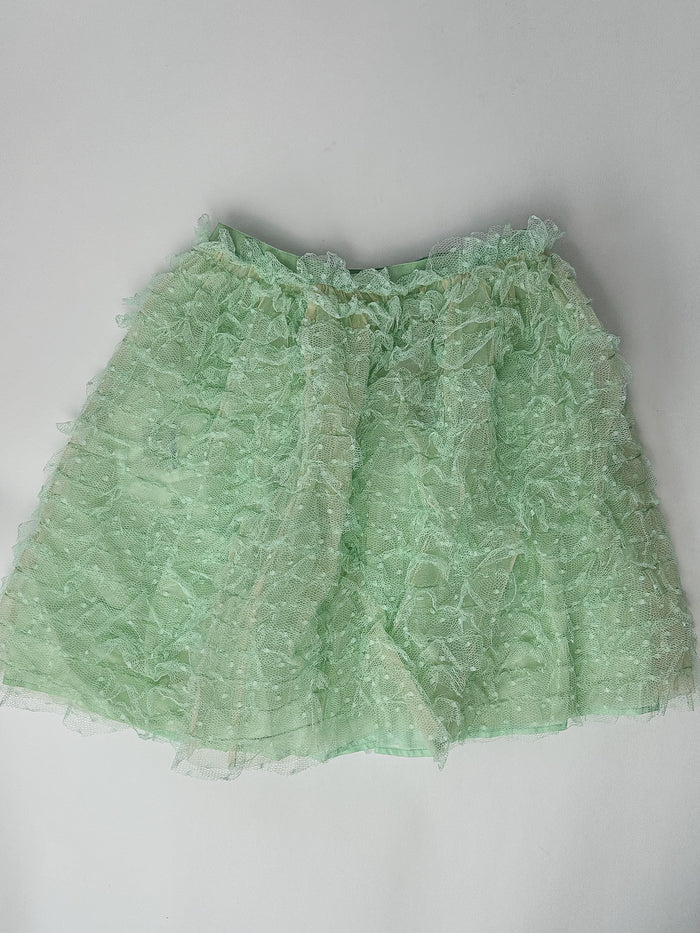 Red Valentino Green Point D’esprit Tulle Ruffle Lace Mini Skirt