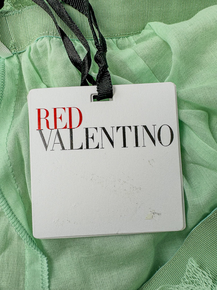 Red Valentino Green Point D’esprit Tulle Ruffle Lace Mini Skirt