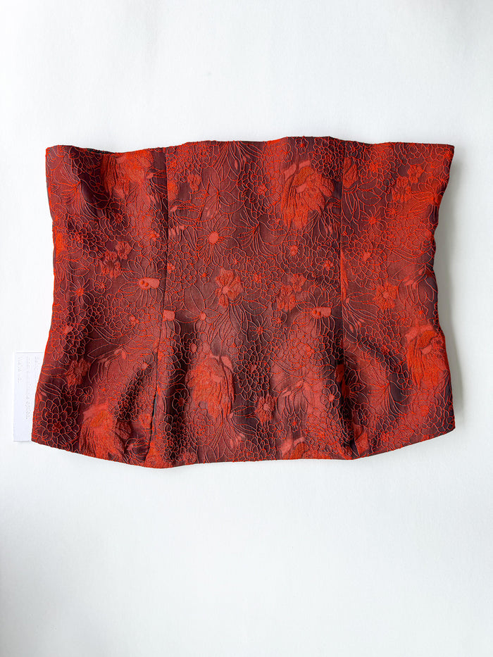 Reformation Giorgia Red Floral Jacquard Strapless Top