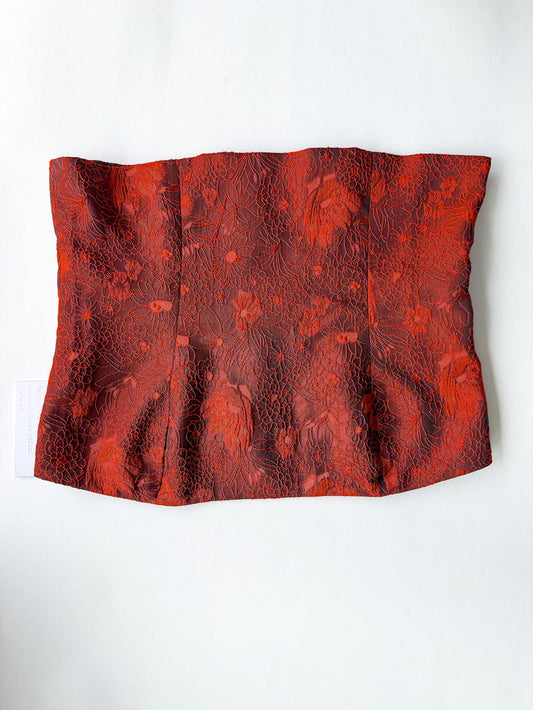 Reformation Giorgia Red Floral Jacquard Strapless Top