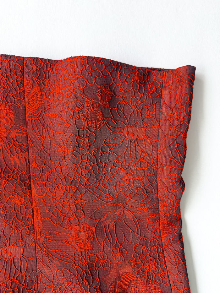 Reformation Giorgia Red Floral Jacquard Strapless Top