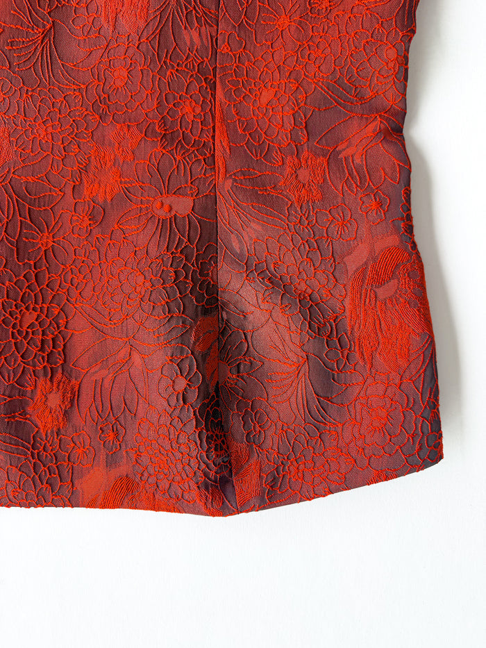 Reformation Giorgia Red Floral Jacquard Strapless Top