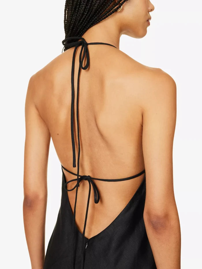 REFORMATION Selia Halterneck Strappy Open Back Linen Maxi Dress - House Of Huntington