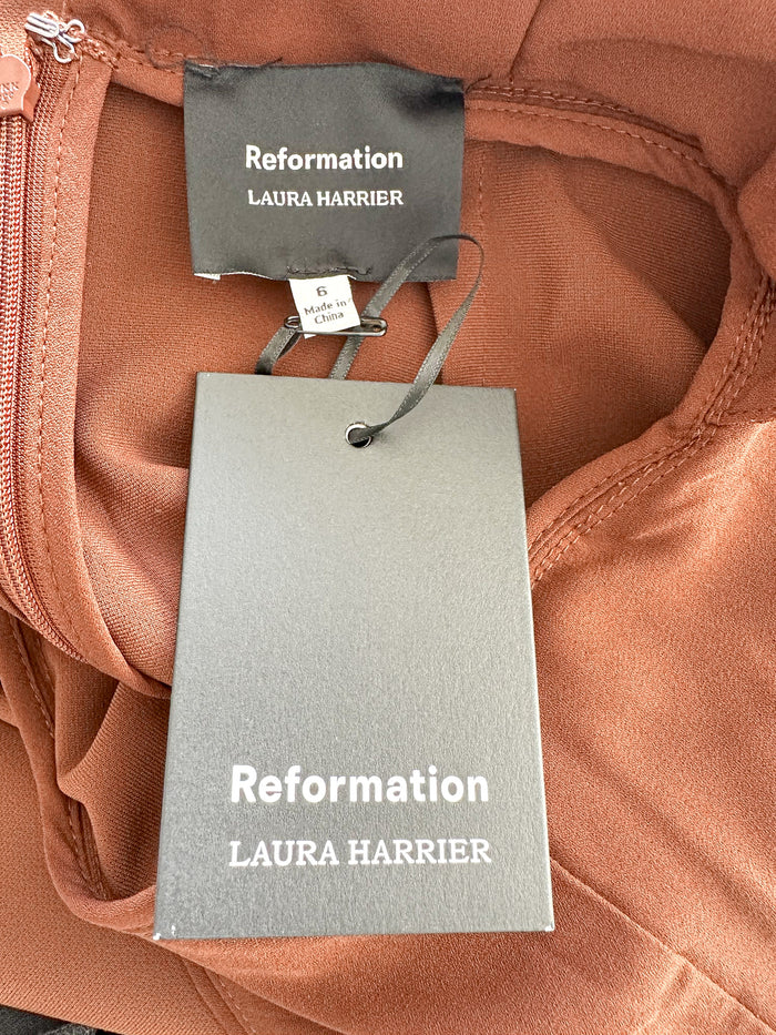 Reformation x Laura Harrier Velda Plunge Neck Brown Dress