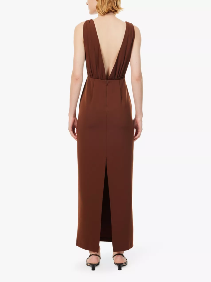 Reformation x Laura Harrier Velda Plunge Neck Brown Dress