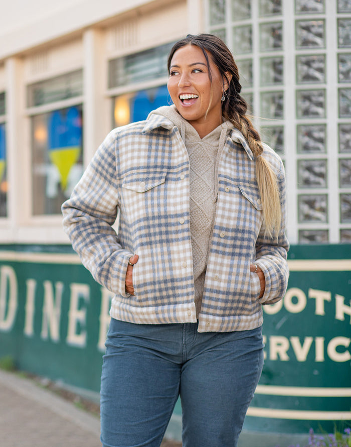 Rhea Wool Trucker: Lt. Khaki Plaid - FINAL SALE