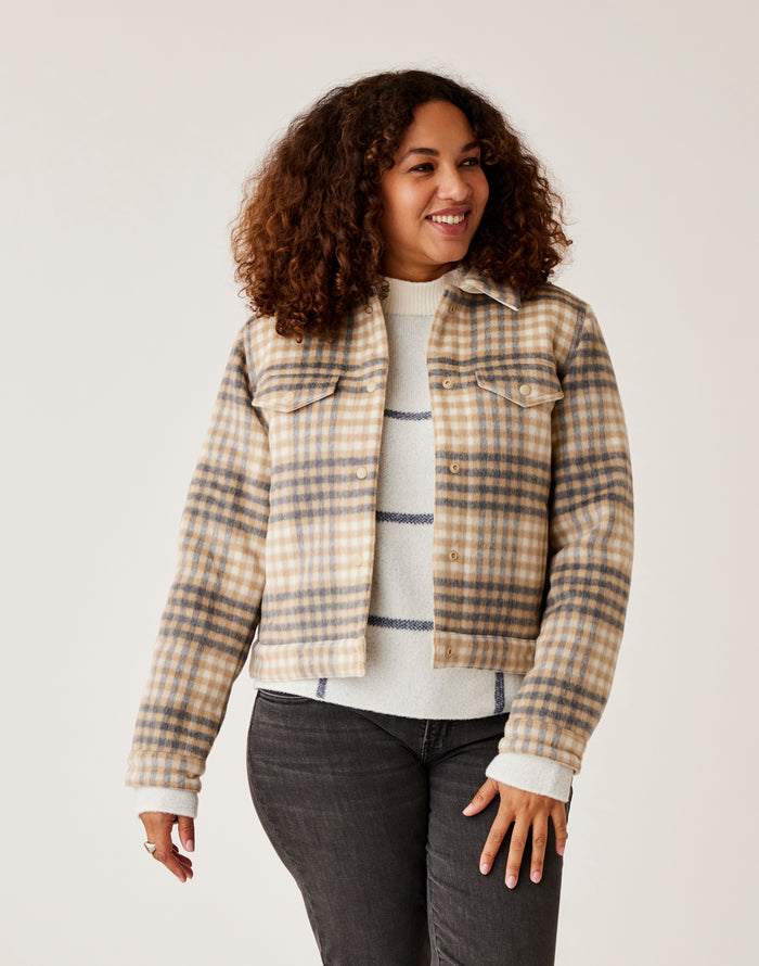 Rhea Wool Trucker: Lt. Khaki Plaid - FINAL SALE
