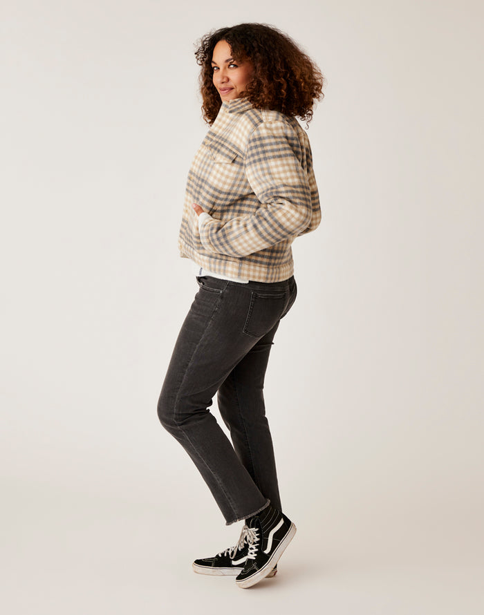 Rhea Wool Trucker: Lt. Khaki Plaid - FINAL SALE