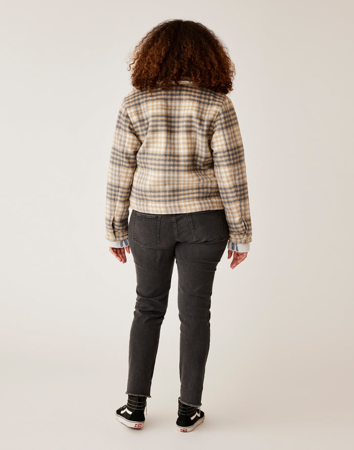Rhea Wool Trucker: Lt. Khaki Plaid - FINAL SALE