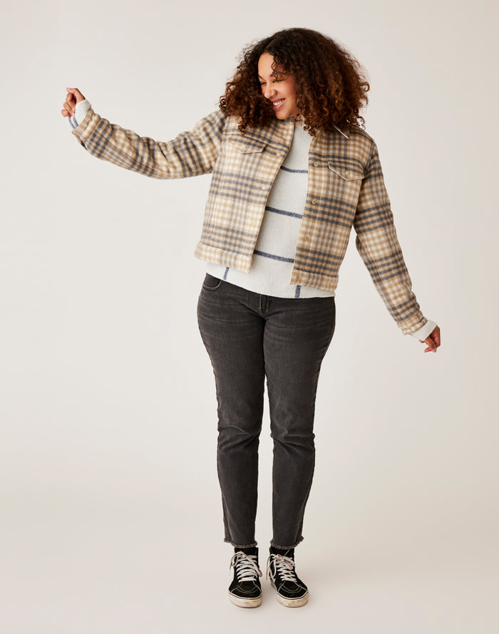 Rhea Wool Trucker: Lt. Khaki Plaid - FINAL SALE