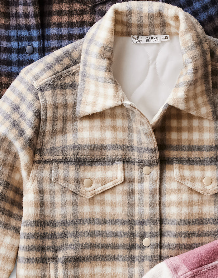 Rhea Wool Trucker: Lt. Khaki Plaid - FINAL SALE