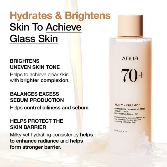 Rice 70 Glow Milky Toner 250ml - and Pad Anua Toners