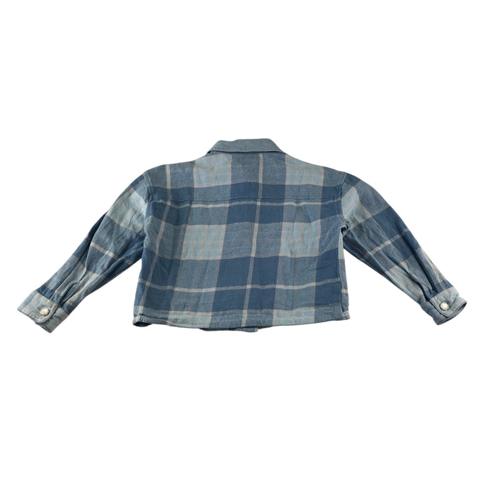 River Island shirt 7-8 years blue checked with gems cropped buttoned cotton shirt