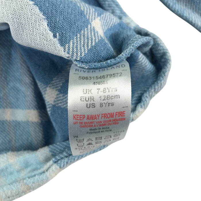 River Island shirt 7-8 years blue checked with gems cropped buttoned cotton shirt