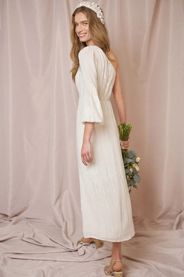 Rixo Bridal White Bradshaw Sequinned Midi Wedding Dress