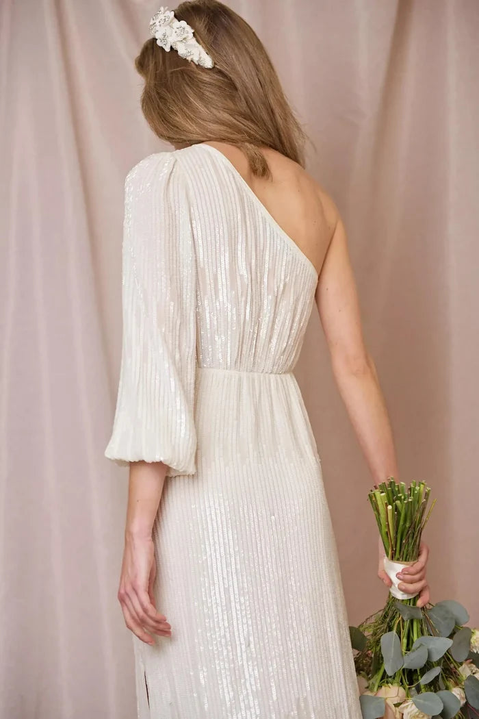 Rixo Bridal White Bradshaw Sequinned Midi Wedding Dress