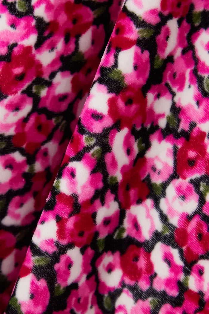 Rixo Karen Velvet Floral Print Crystal Detail Midi Dress