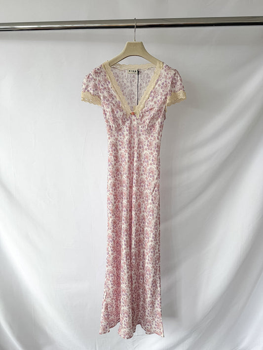 Rixo London Clarice Rose Detail Daisies Print Lilac Midi Dress