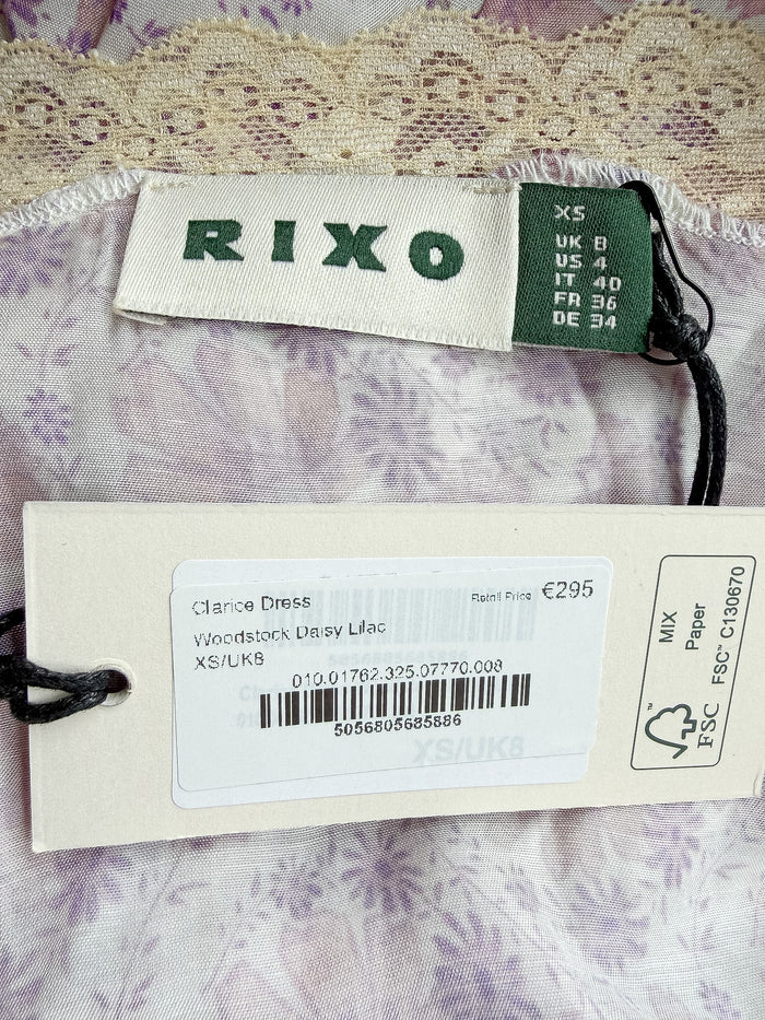 Rixo London Clarice Rose Detail Daisies Print Lilac Midi Dress