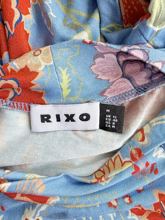 Rixo London Elise Blue Floral Peony Print High Neck Dress
