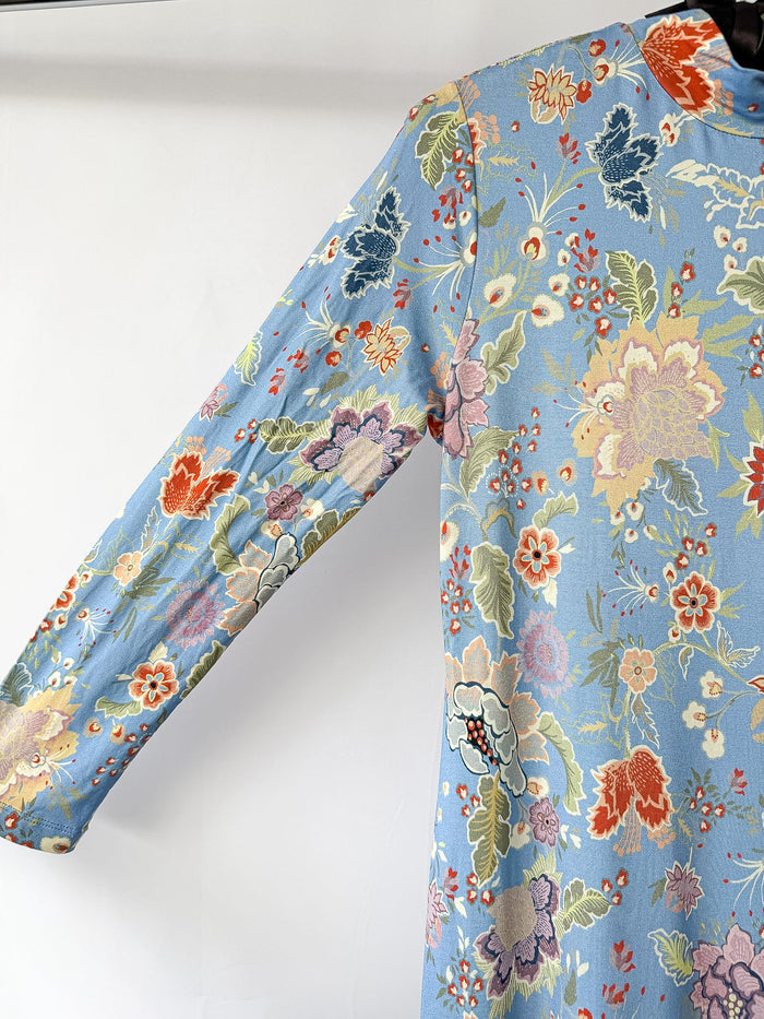 Rixo London Elise Blue Floral Peony Print High Neck Dress