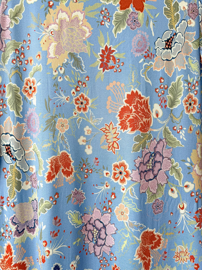 Rixo London Elise Blue Floral Peony Print High Neck Dress