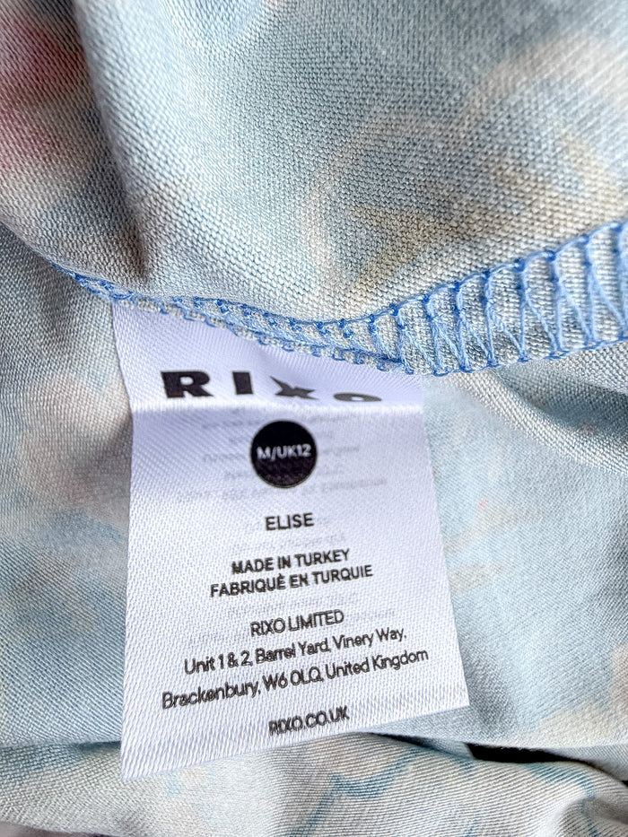 Rixo London Elise Blue Floral Peony Print High Neck Dress