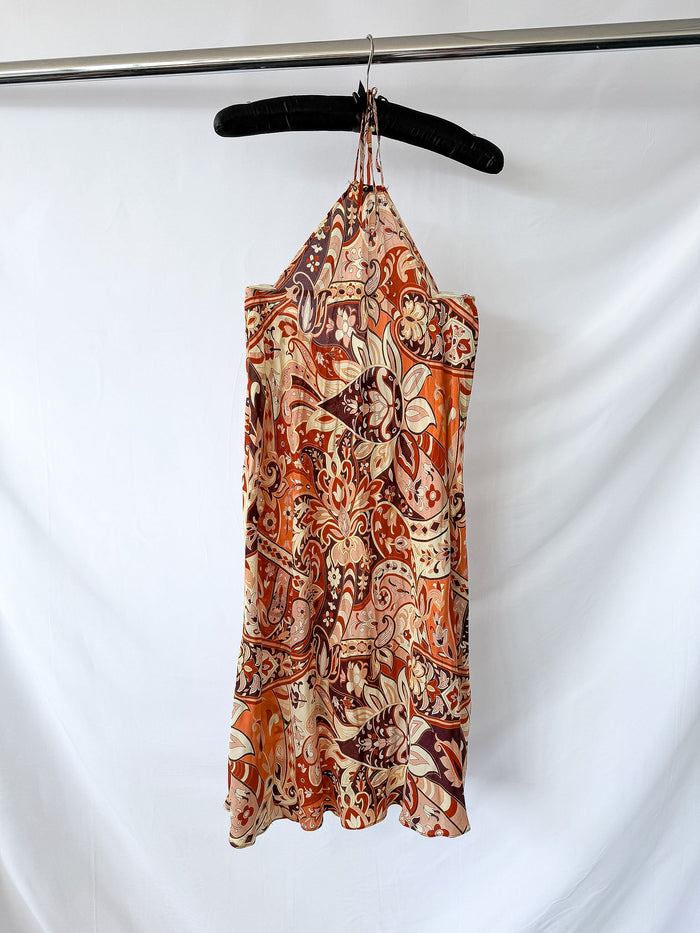 Rixo London Kamilla Paisley Criss Cross Halter Dress