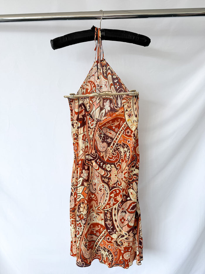 Rixo London Kamilla Paisley Criss Cross Halter Dress