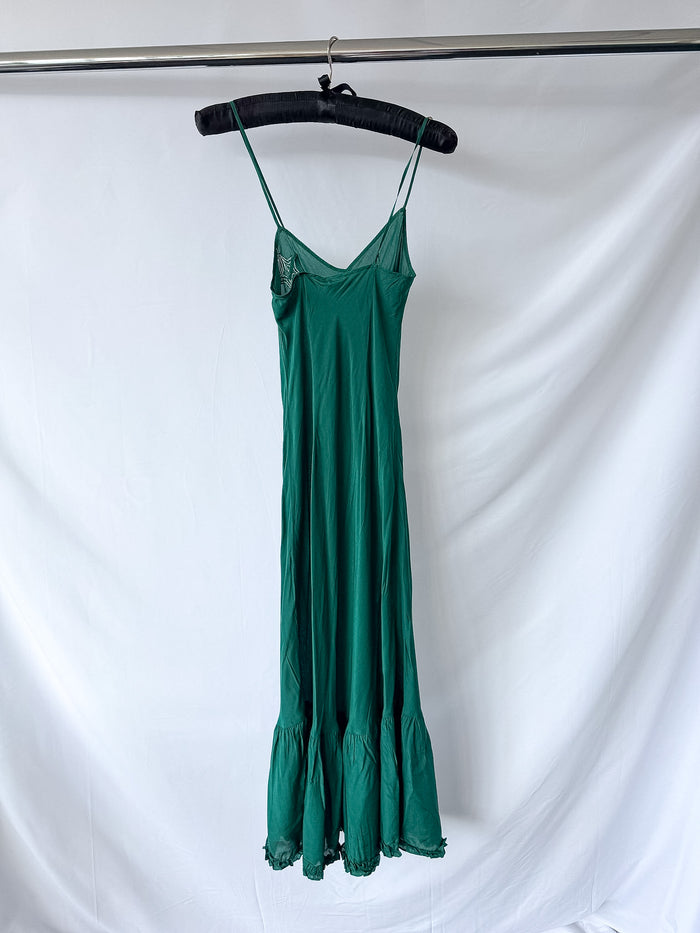Rixo London Odelia Green Sequin Star Silk Slip Dress