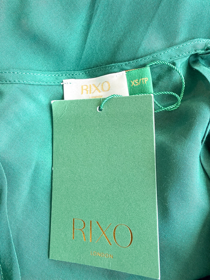Rixo London Odelia Green Sequin Star Silk Slip Dress
