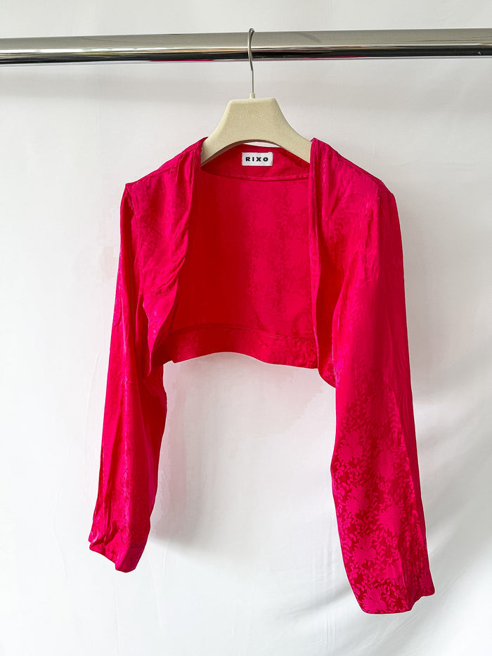 Rixo London Pink Satin Floral Shrug Cardigan
