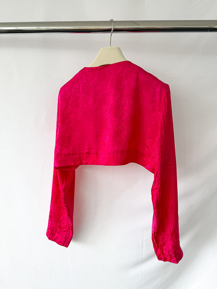 Rixo London Pink Satin Floral Shrug Cardigan