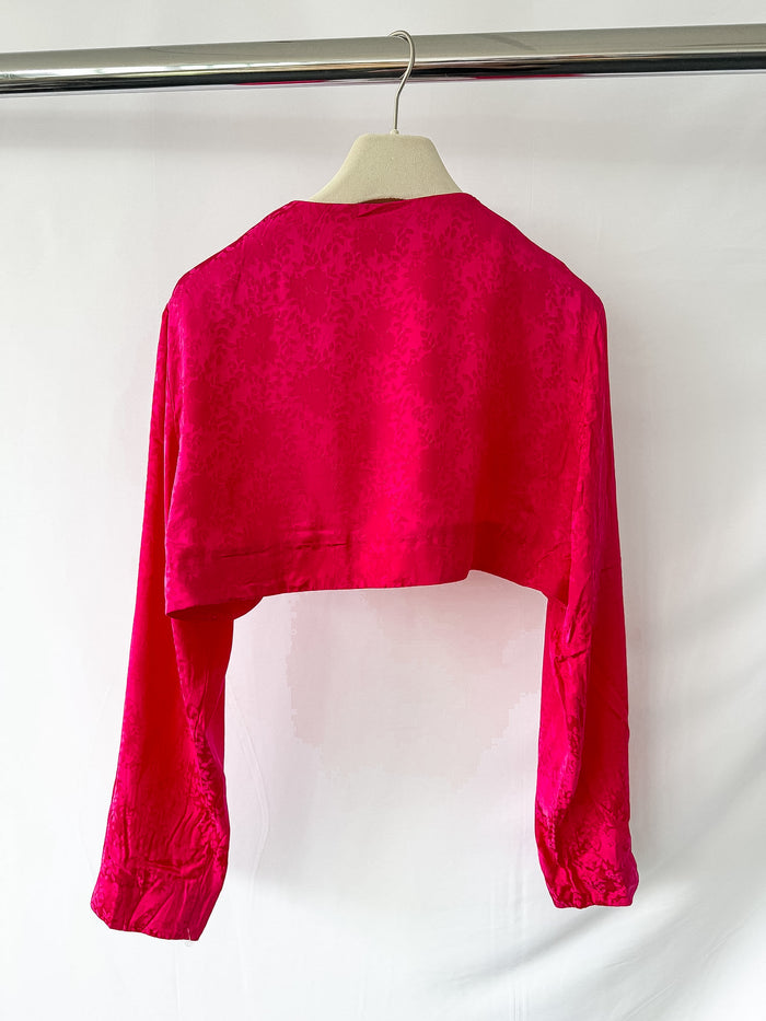 Rixo London Pink Satin Floral Shrug Cardigan