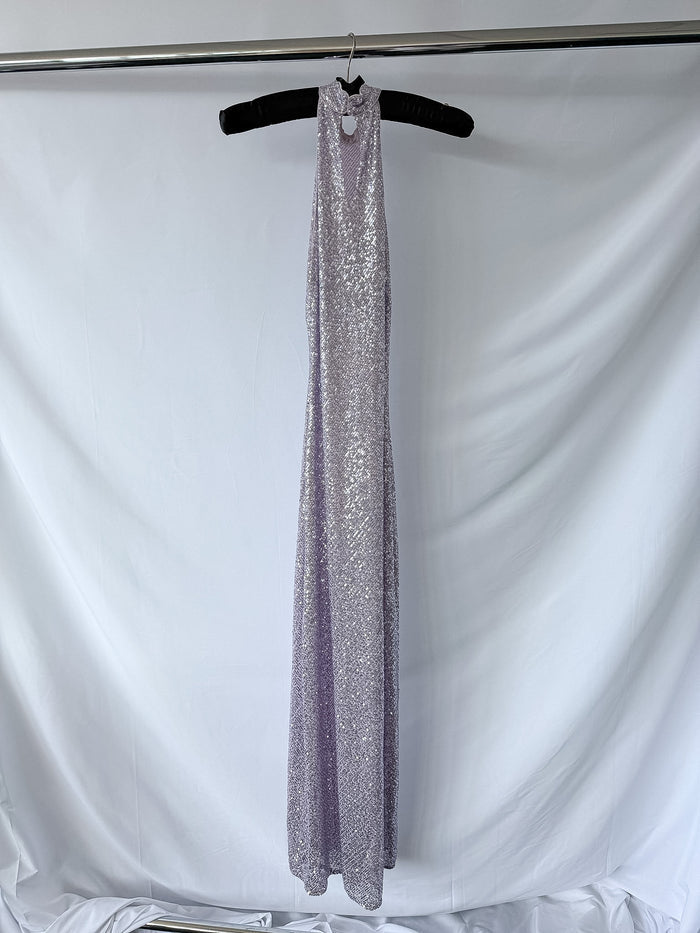 Rixo London Purple Zuri Sequined Halterneck Maxi Dress