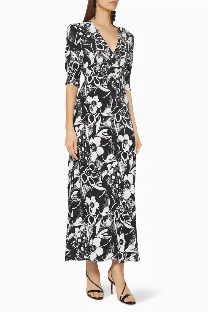 Rixo London Zadie Floral Monochrome Swirl Dress
